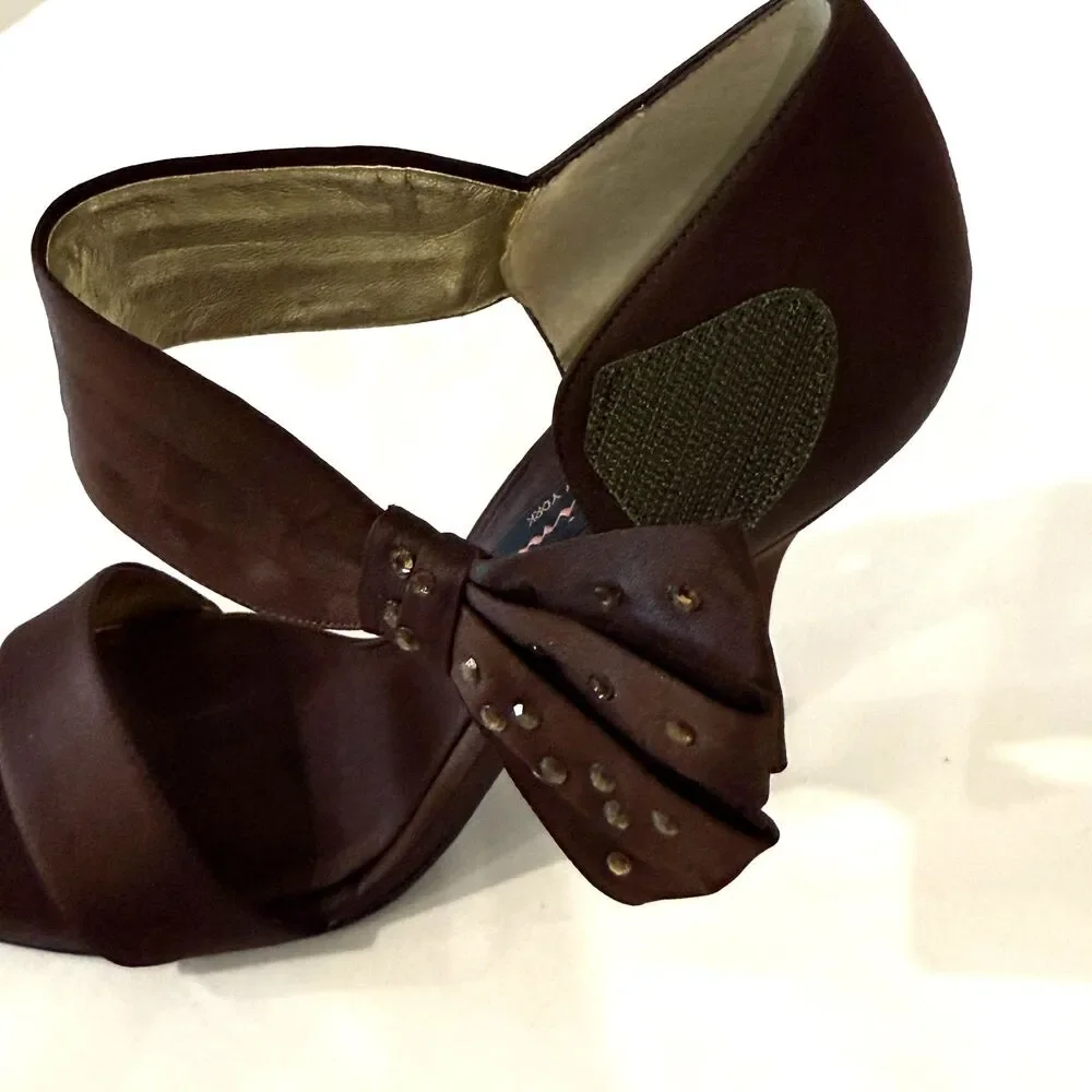Nina New York Size 8 Brown‎ Satin Bow Slingback Heels Wedding Evening Shoes